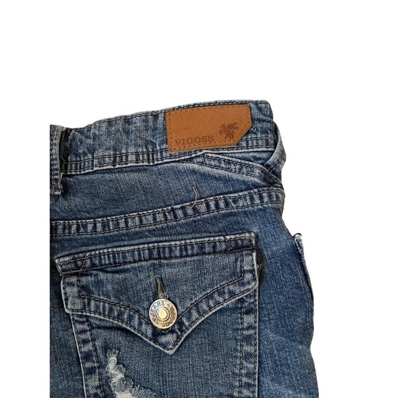 Vigoss Women's Denim Jean Shorts Distressed Detailing & Skull Buttons Size S Y2K - Picture 6 of 7